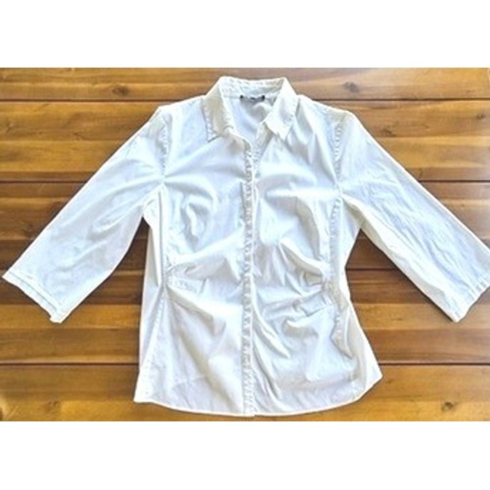 Lafayette 148 New York White Stretch Cotton Tailored Button Front Shirt, Size 18